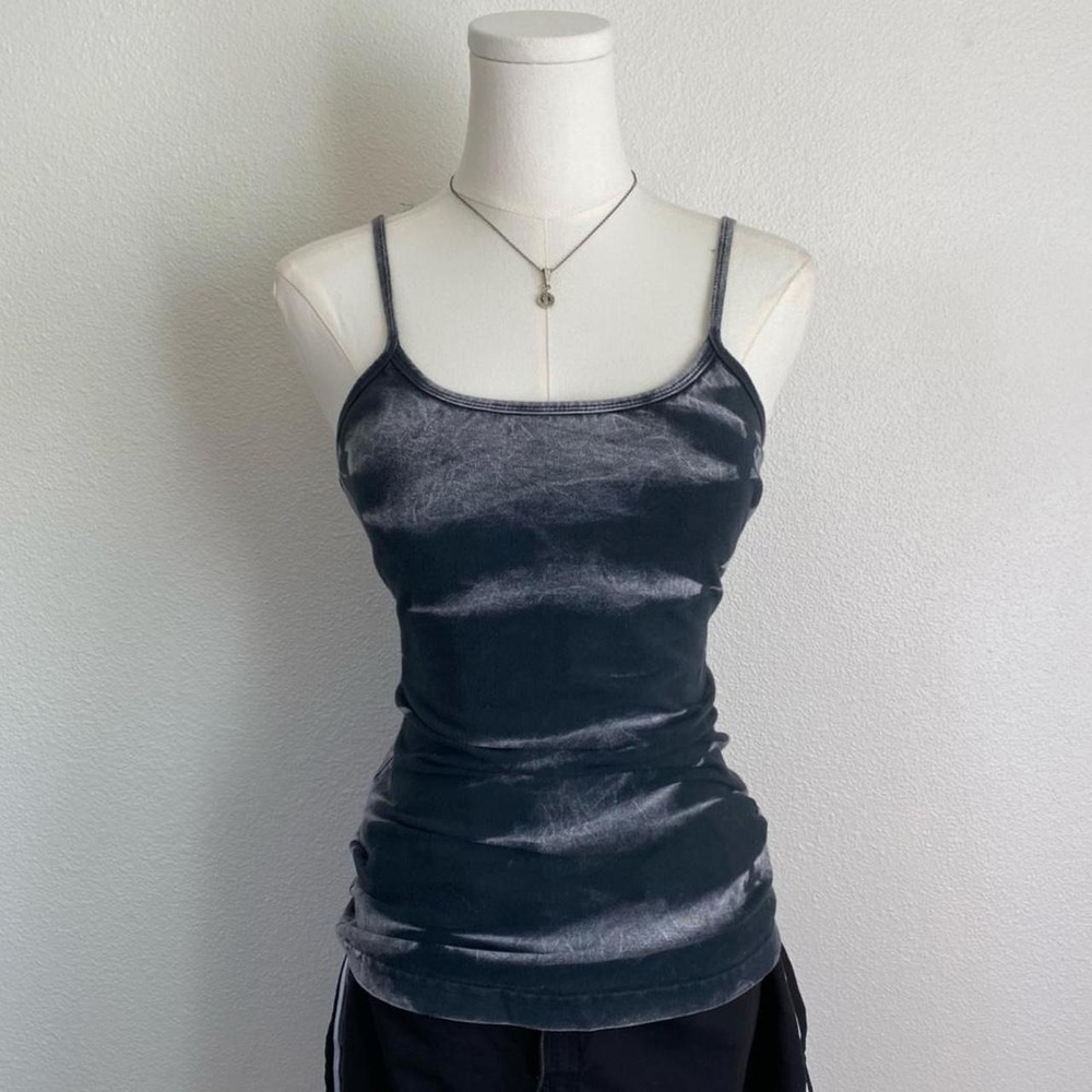 Hard Tail Forever Tie Dye Gray Black Shelf Bra Camisole Scoop Neck Tank Top